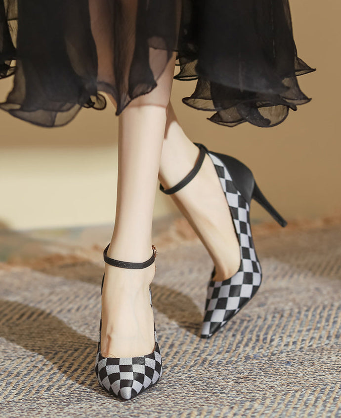 checkered pointed-toe heels with ankle strap – DARIAST
