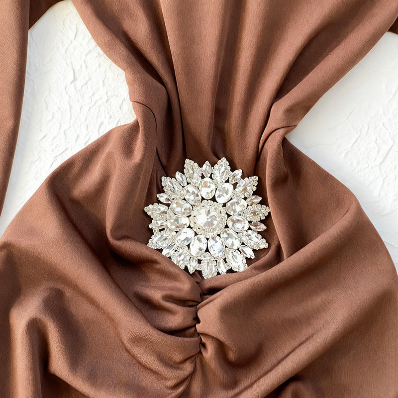 long-sleeve embellished draped midi dress – AURELIA