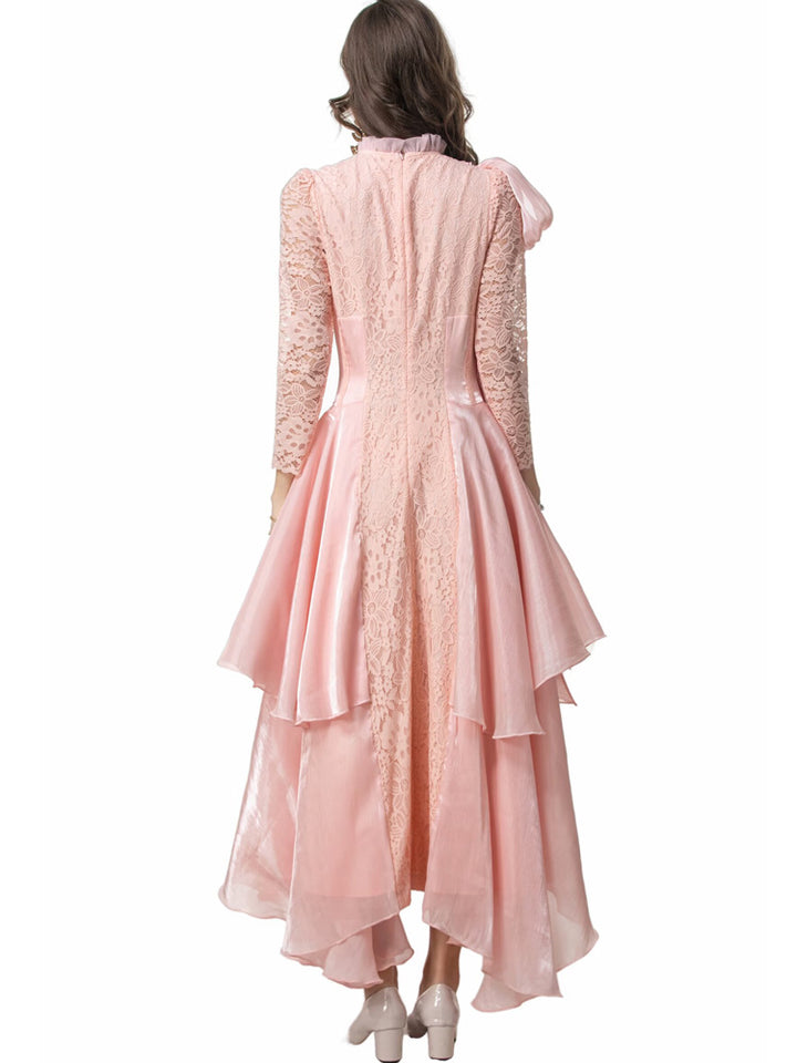 long lace dress with layered asymmetric skirt - AURELIFA