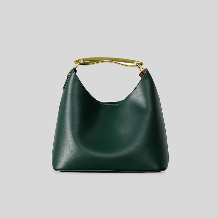 minimal leather hobo bag with gold-tone top handle – ISLA