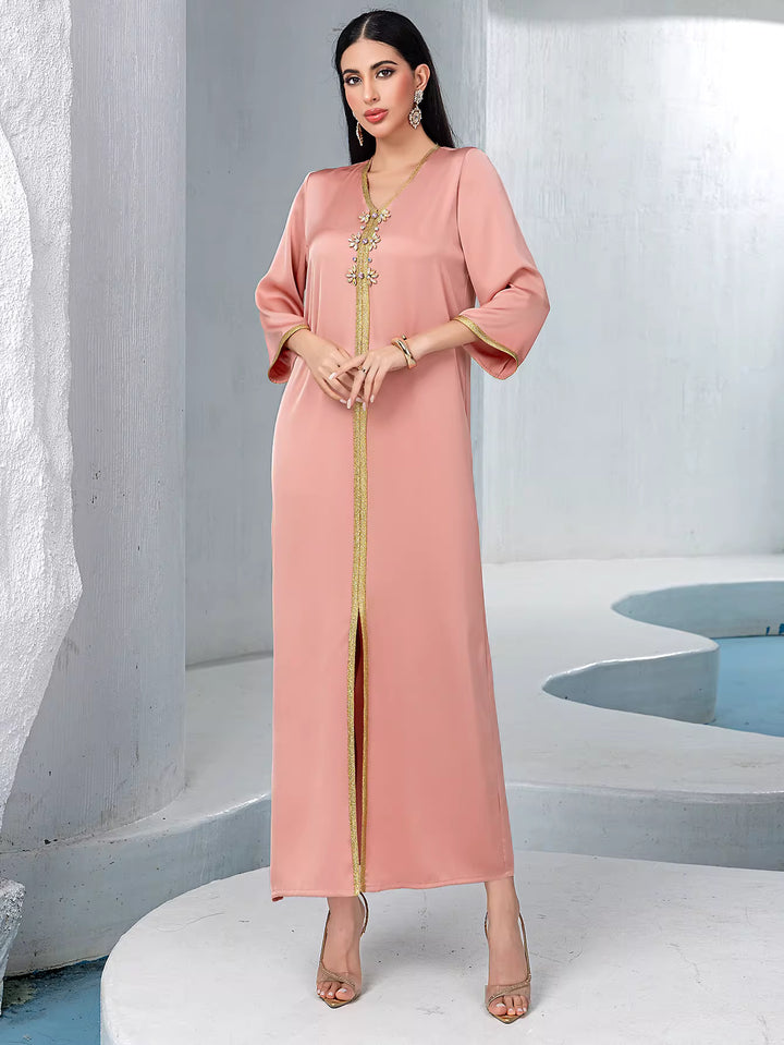 فستان مخملي طويل مكشوف الكتفين بفتحة جانبية - منتصف الليل