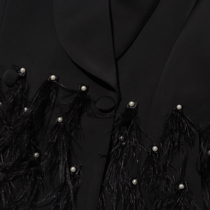 belted blazer dress with feathered skirt – BORAYLA