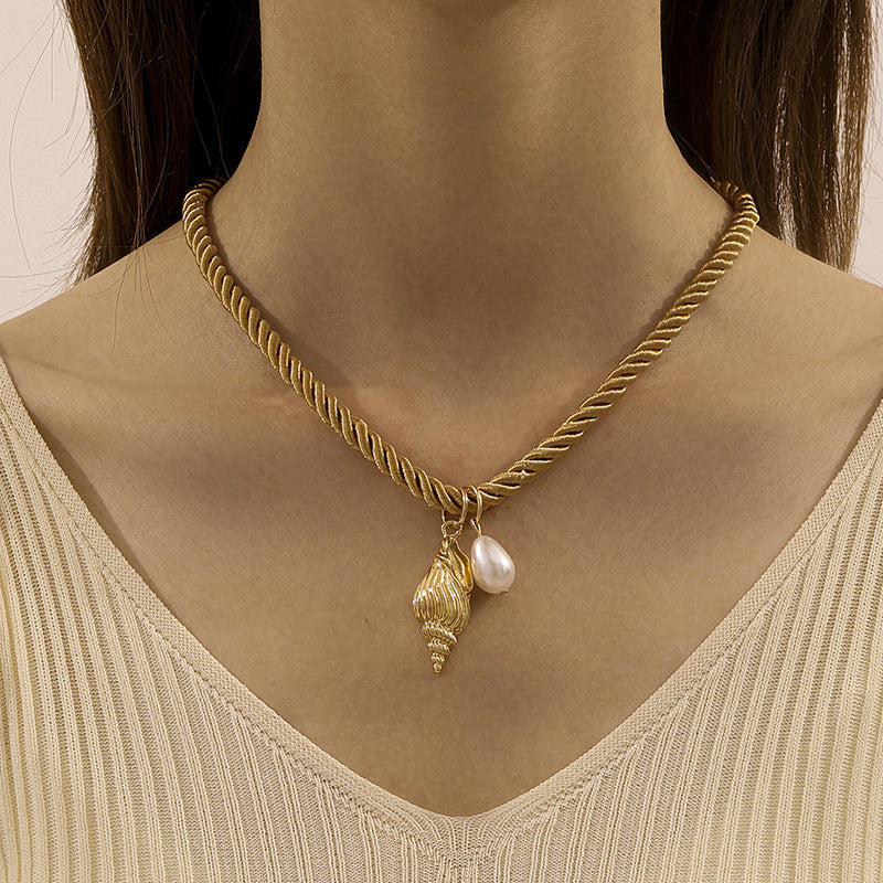 beaded lobster pendant necklace with pearl charm - CORAV