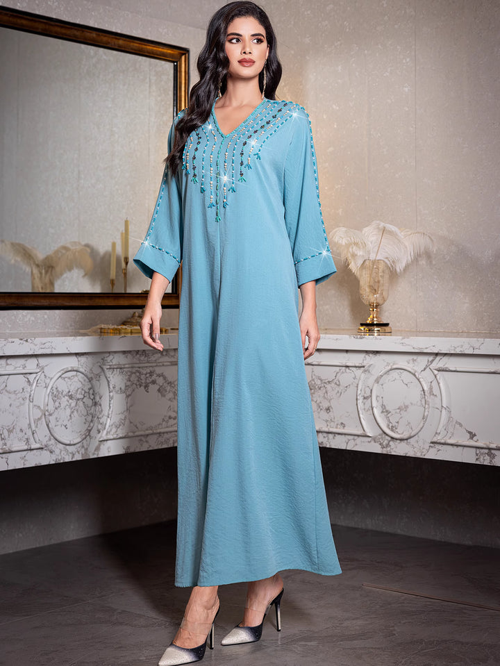 straight column dress with beaded neckline - RAYAXI