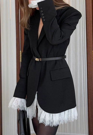 structured lace-trim belted blazer – NOIRH