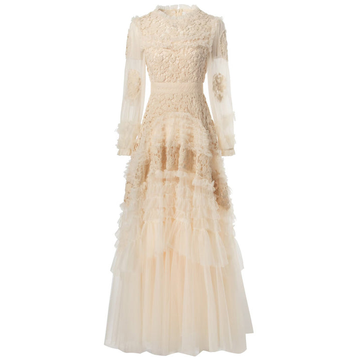 فستان من الدانتيل والتول مع كشكشة متعددة الطبقات – أميلي