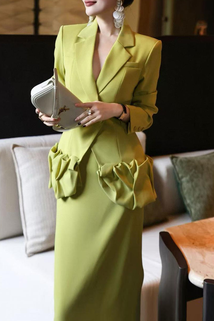 peplum blazer dress with sculpted ruffle hips – LIMEA