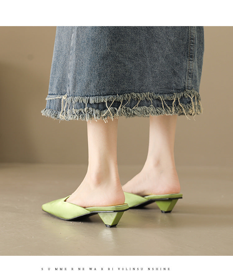 square toe satin mule with block heel - LINADI