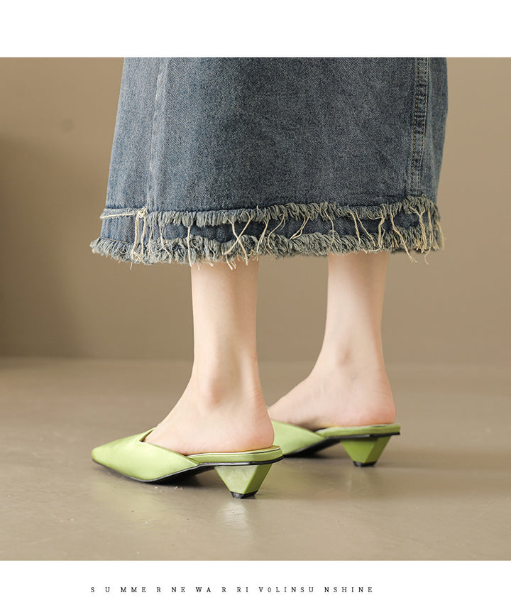 square toe satin mule with block heel - LINADI