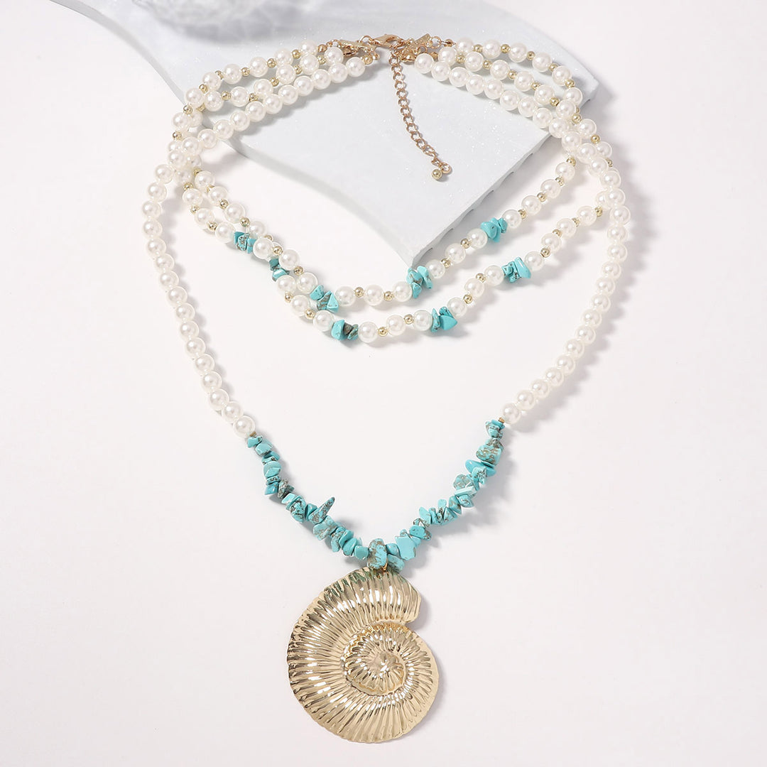 multi-layered pearl necklace with shell pendant - CORASIA