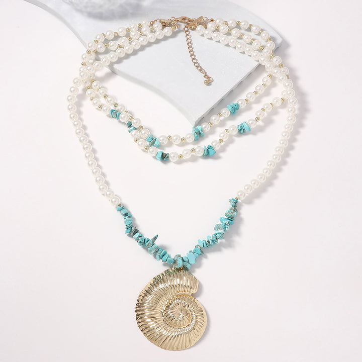 multi-layered pearl necklace with shell pendant - CORASIA