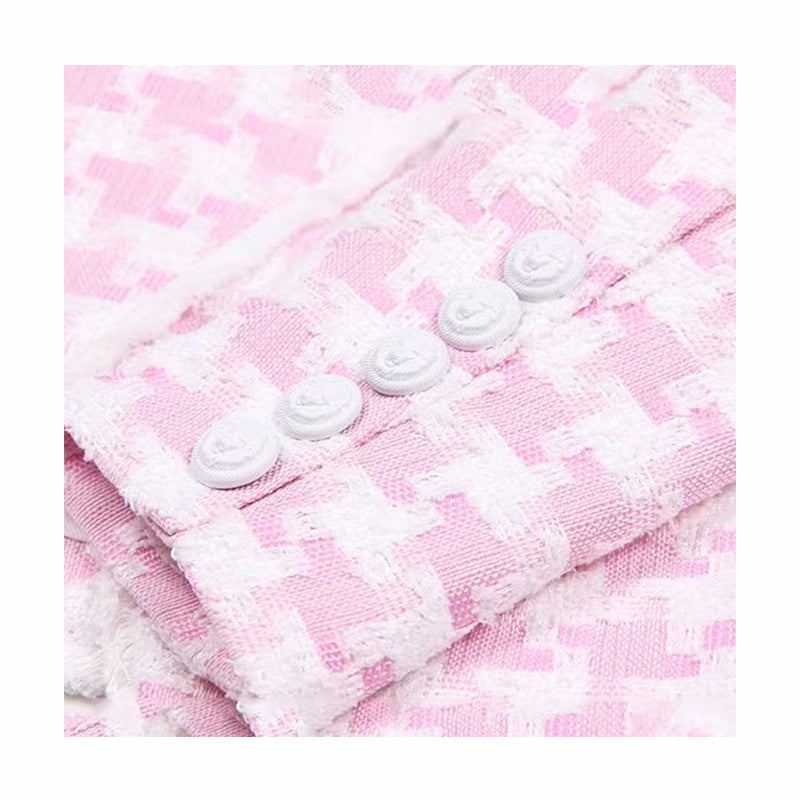 سترة تويد بنقشة مربعات صغيرة مع حافة هامشية - لون أرجواني