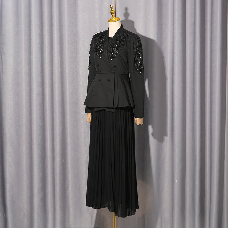 Embellished blazer with pleated midi skirt – SERENE