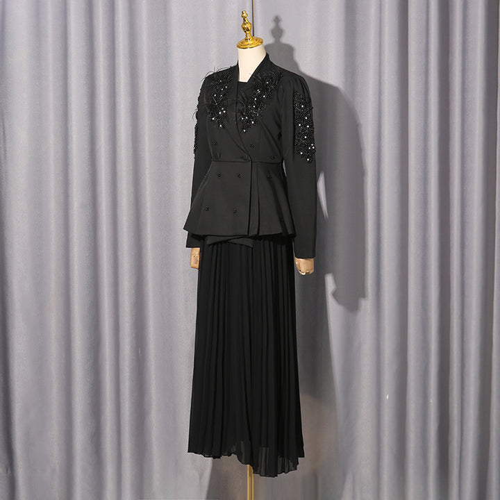 Embellished blazer with pleated midi skirt – SERENE