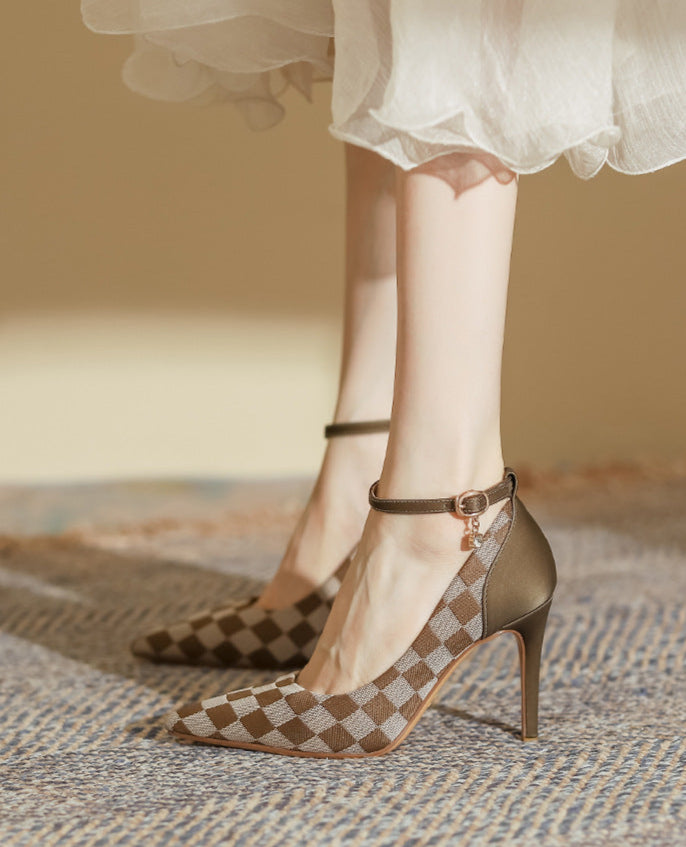 checkered pointed-toe heels with ankle strap – DARIAST