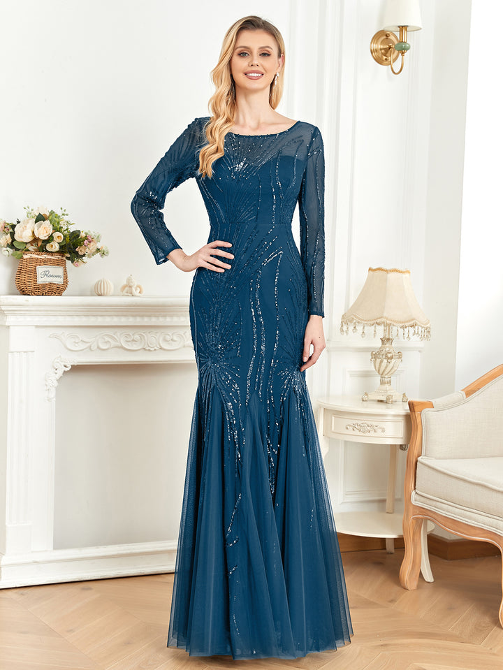 فستان شبكي بأكمام طويلة ومزين بالترتر – أدريانا