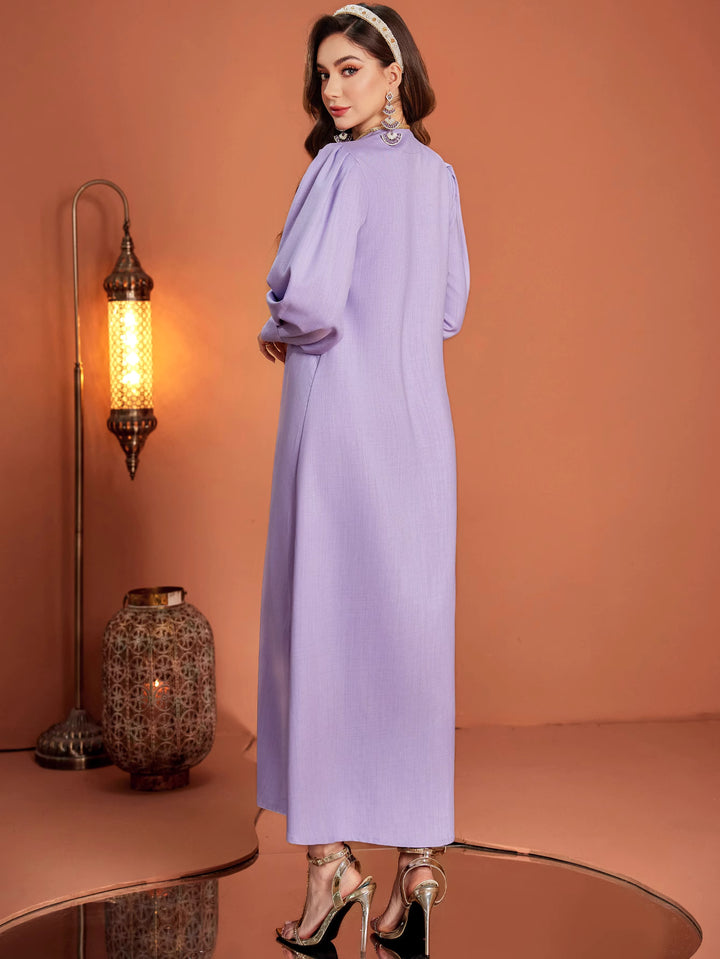 op maat gemaakte flare-pak met satijnen pofmouwen – VALENCIA 