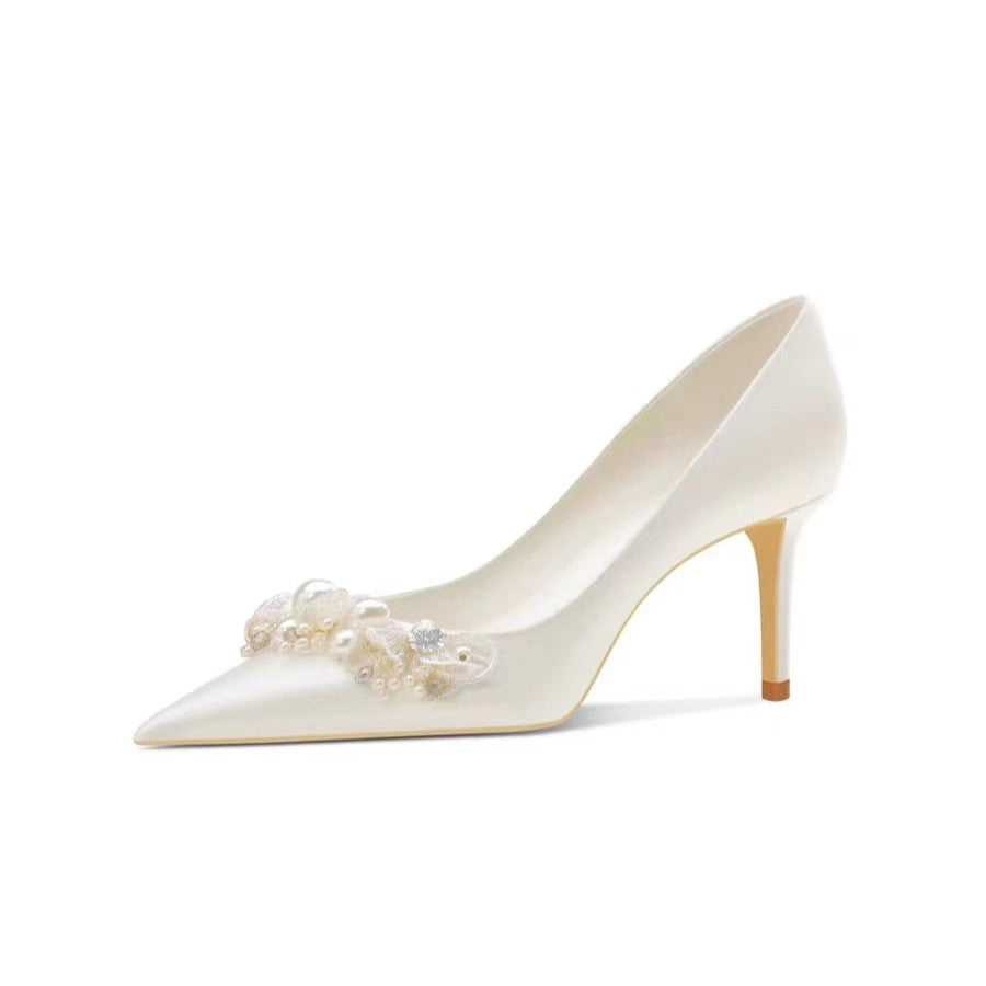 pearl-embellished satin pointed heels – CELINEZIK
