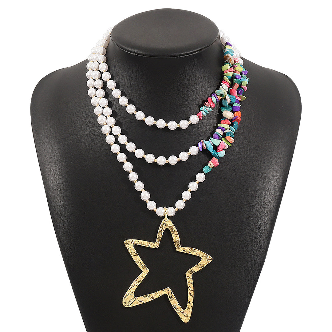 multilayer pearl necklace with turquoise stones and starfish pendant – CORALIAX