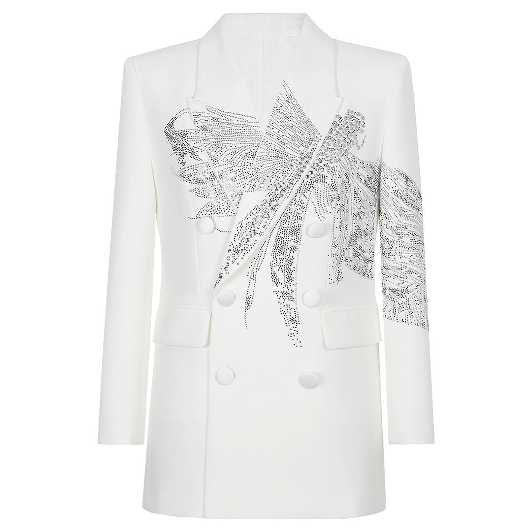 double-breasted blazer with crystal butterfly embellishment – AURELIAL