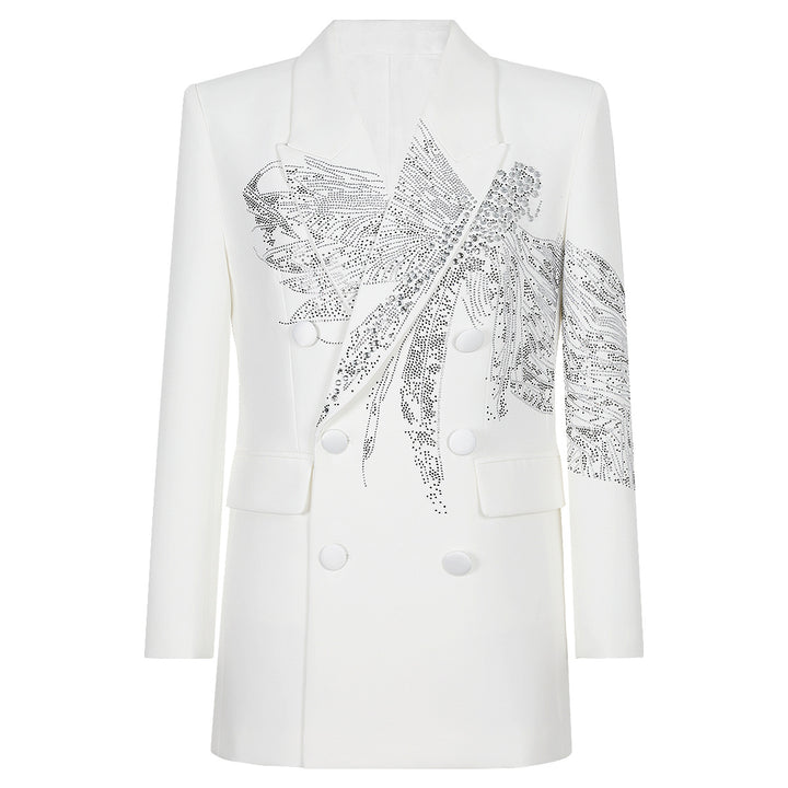 double-breasted blazer with crystal butterfly embellishment – AURELIAL