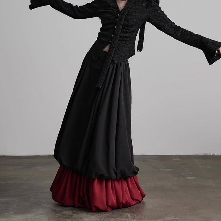 layered bubble maxi skirt with contrast hem – NOCTURNE