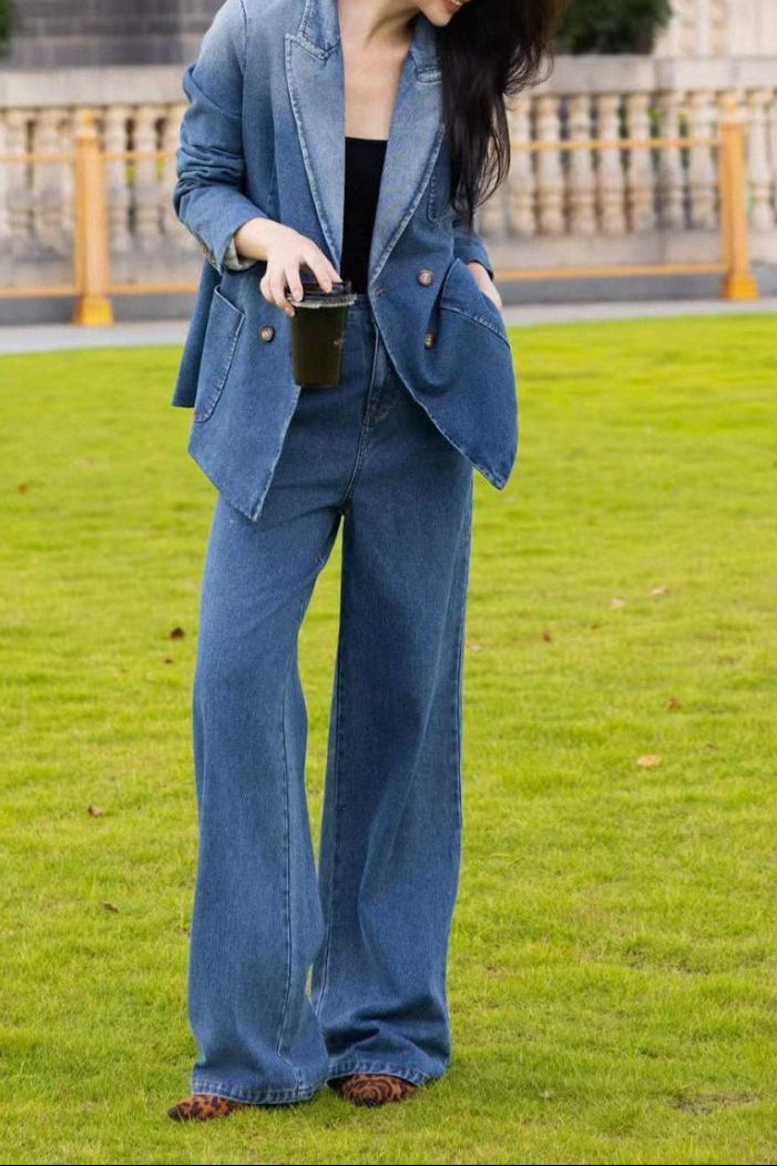 denim blazer with wide-leg pants – AURA