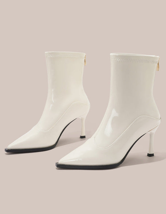 pointed-toe patent ankle boots with kitten heel – VERARTU