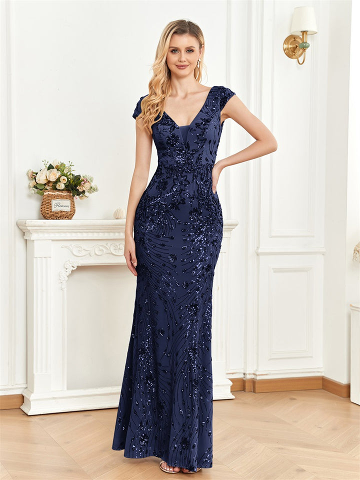 cap-sleeve sequin mermaid gown – RUBINA