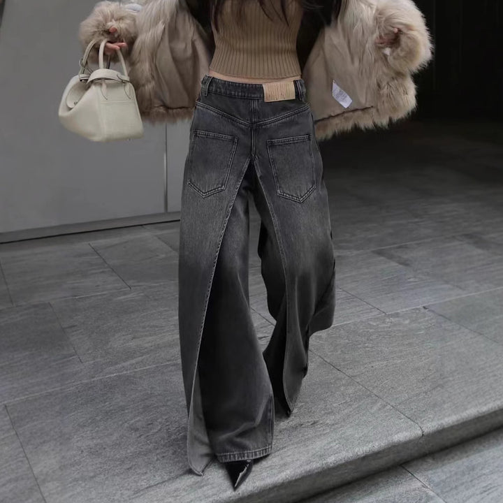 washed wide-leg denim with sculpted back seams – VELIN