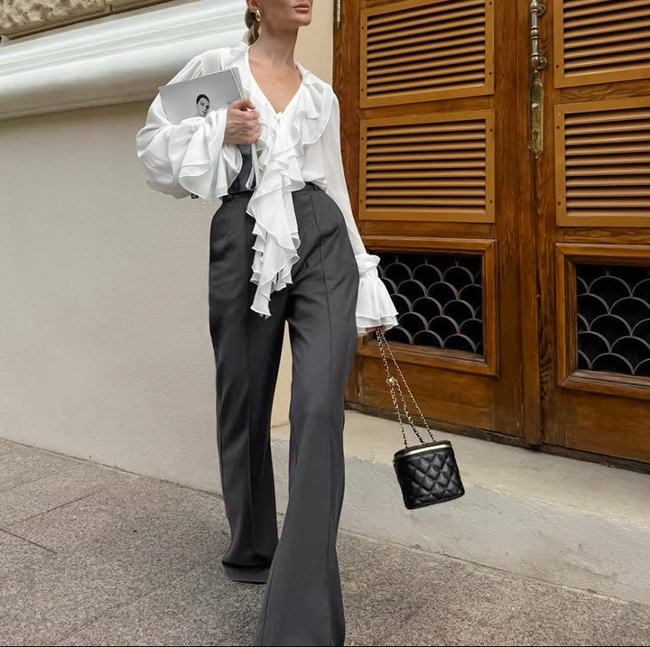 ruffled V-neck chiffon blouse with cascading layers – JULIETTE