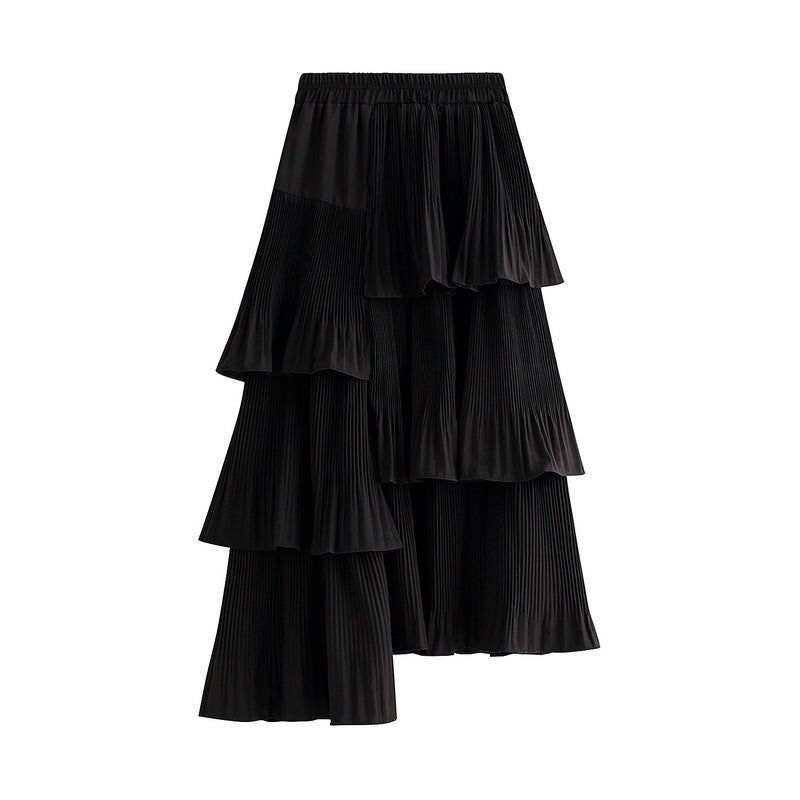 Tiered Pleated Maxi Skirt with Elastic Waist – ELISE