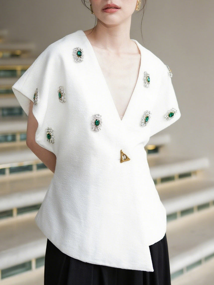 بلوزة ملفوفة بأكمام قصيرة مزينة بالكريستال – نوفالوي