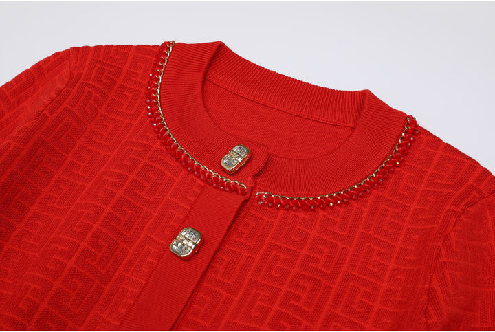 knitted two-piece dress set with logo pattern – CAMILA