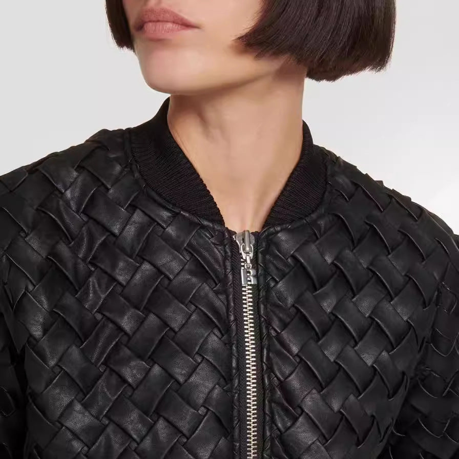 quilted leather bomber jacket and mini skirt set – RAVENIZ