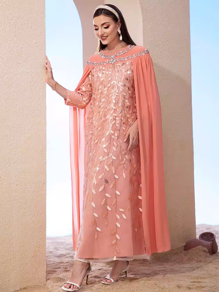Elegant Long Sleeve Maxi Dress with Flared Skirt – ADELIA