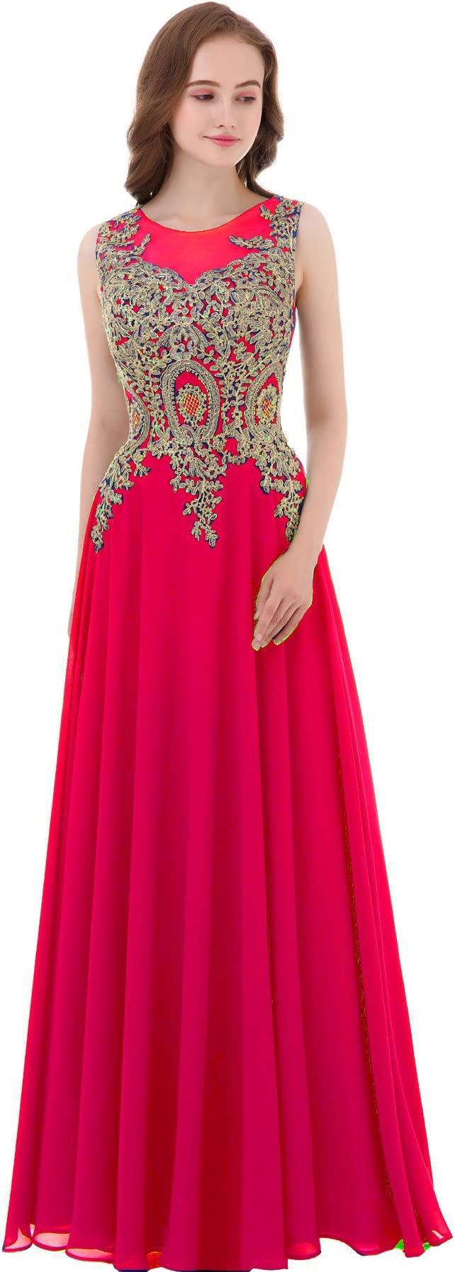 sleeveless chiffon gown with gold sequin bodice – AURONZA