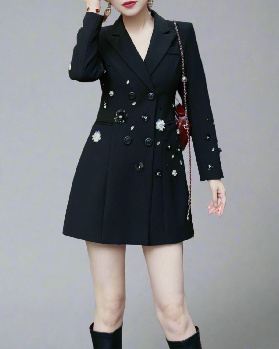 سترة بليزر مزخرفة مزدوجة الصدر - نويرفي