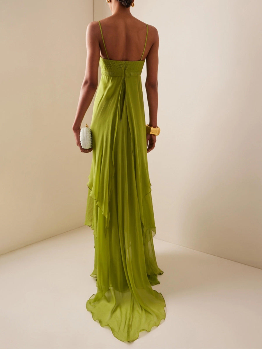 Plissiertes Oberteil mit ausgestellten Ärmeln und Maxirock-Set mit Taillengürtel – Rosiny 