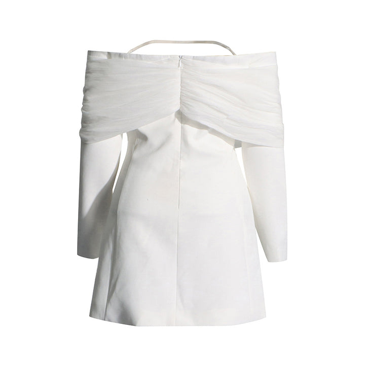 off-shoulder tailored mini blazer dress with tulle wrap – AURORA