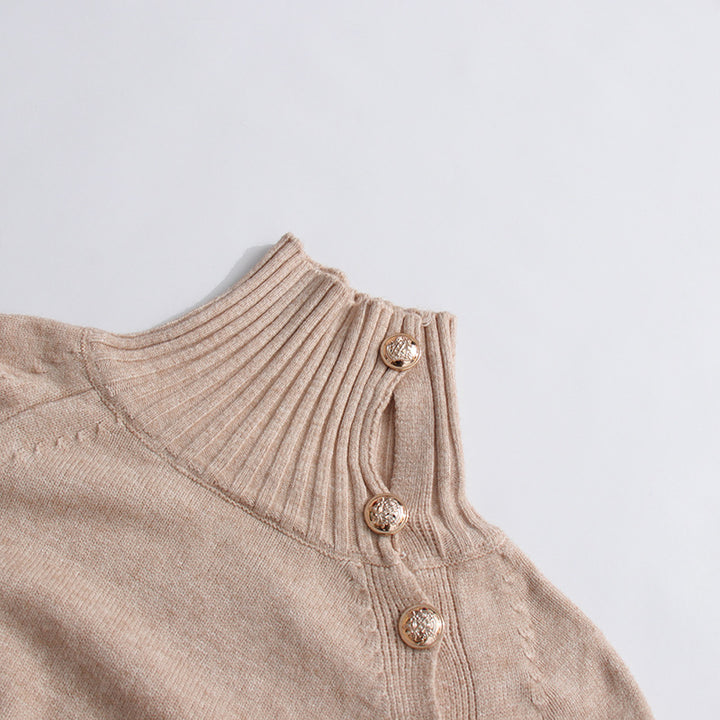 ribbed turtleneck knit dress with side buttons – ALORA