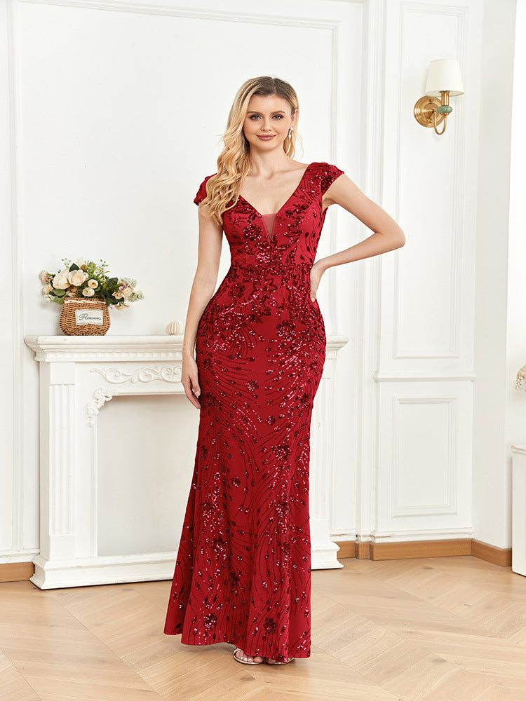 cap-sleeve sequin mermaid gown – RUBINA