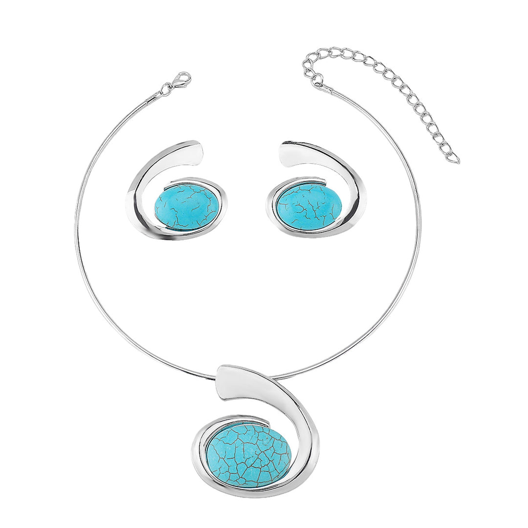 silver-tone necklace and earrings set with turquoise stone accents - NAYLAZI