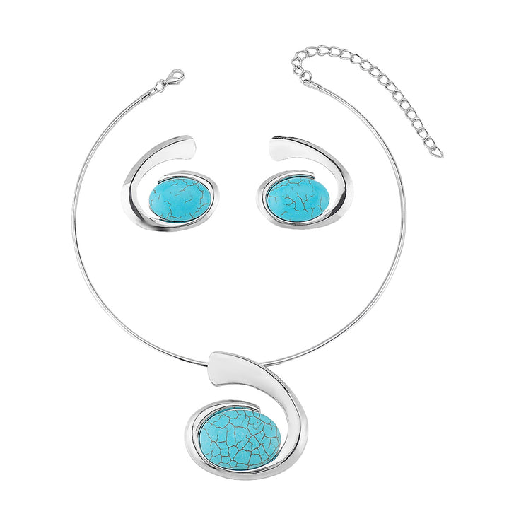 silver-tone necklace and earrings set with turquoise stone accents - NAYLAZI