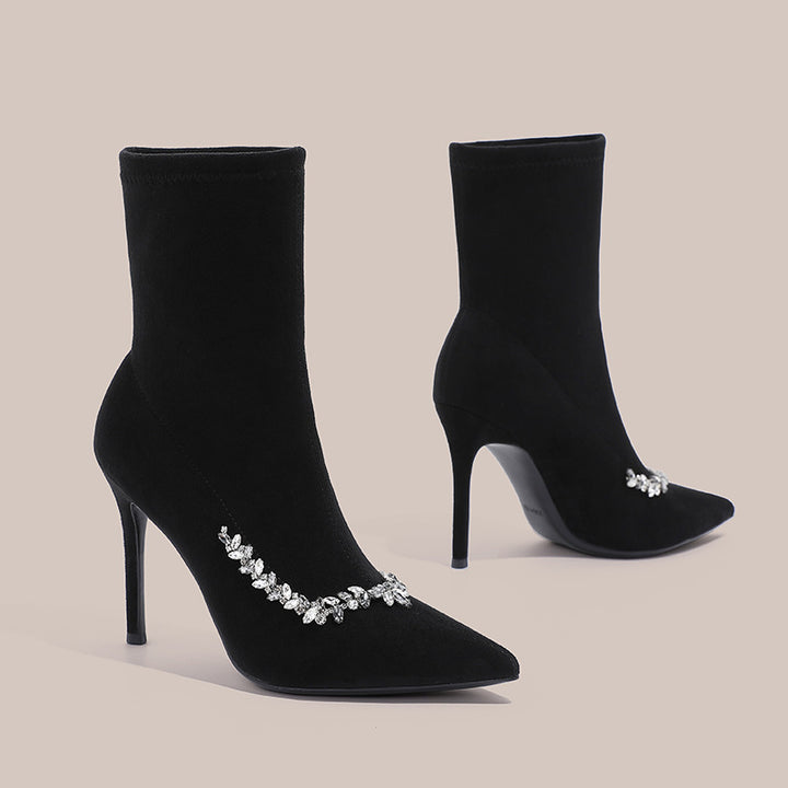 pointed-toe suede ankle boots with crystal trim – SERENAVIA