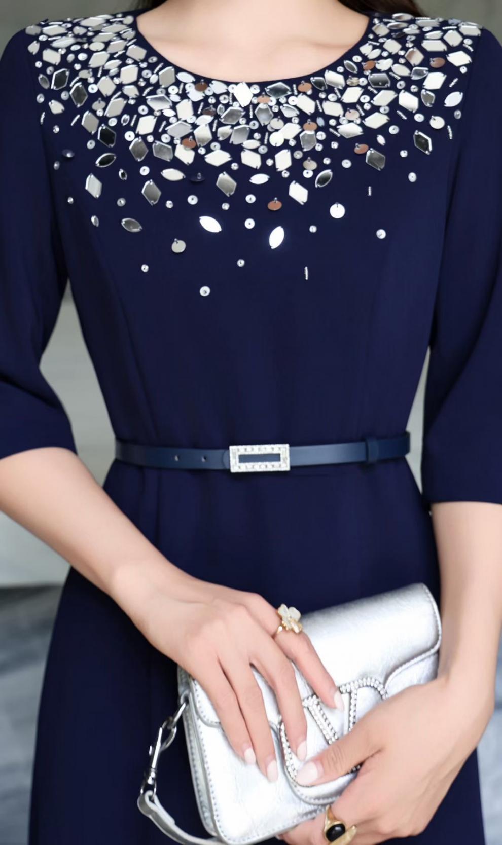 maxi evening dress with embellished neckline – AURORA