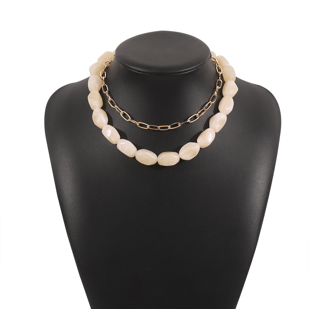 beaded stone necklace with gold chain detail - LUNABU