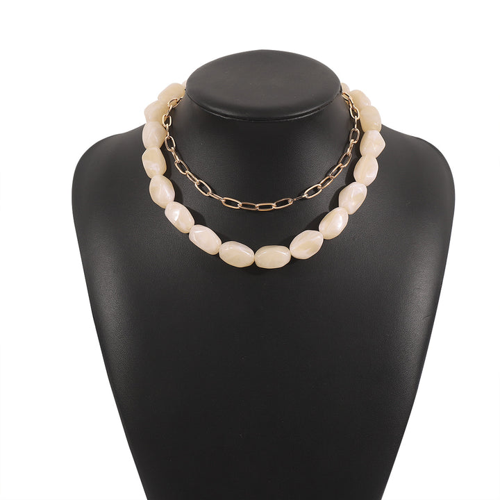 beaded stone necklace with gold chain detail - LUNABU
