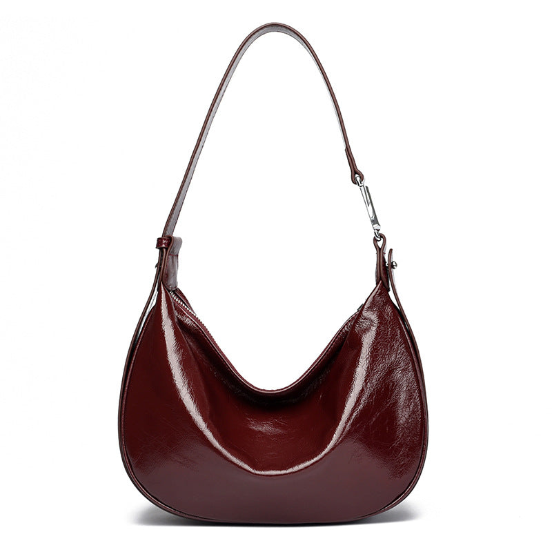 glossy crescent shoulder bag with adjustable strap – VILVAH