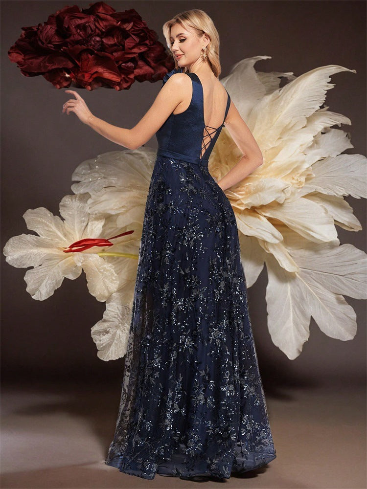 floral embroidered gown with 3D shoulder flower – ARABELLA